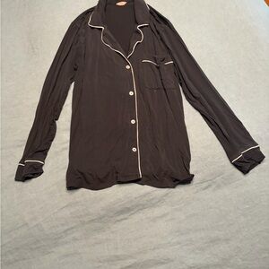 Eberjey Black Pajama Top with White Piping